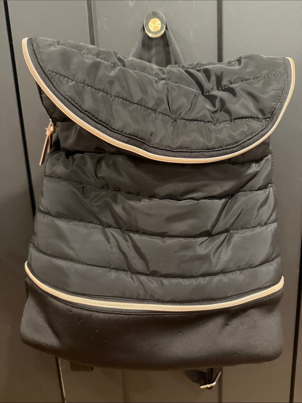 Stella & Dot Black Quilted Backpack with Rose Gold Trim Crush It